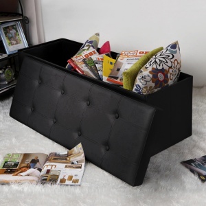 Bancheta de depozitare Otoman Songmics Negru 110x38x38 cm - Img 2