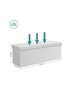 Bancheta de depozitare, Songmics, 120 L, LSF75WT, Alb, 300 Kg, 110 x 38 x 38 cm - Img 6