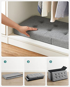 Bancuta hol cufar cu depozitare, Songmics, Gri, 76x38x38 cm - Img 7