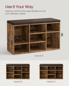 Bancuta hol cufar cu depozitare, Vasagle, Maro, 78.5x30.3x48 cm - Img 3