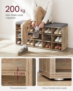 Bancuta hol cufar cu depozitare, Vasagle, Oak, 30 x 105 x 48 cm - Img 3
