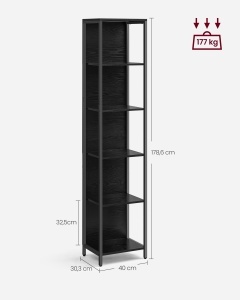 Biblioteca cu LED reglabil, Barnet, Negru, 30.3x40x178.6 cm - Img 4