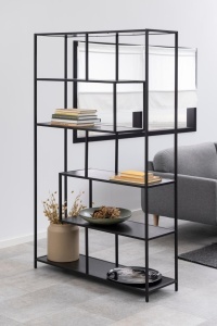 Biblioteca Seaford, Negru, 185x114x35 cm - Img 4