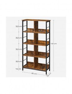 Biblioteca, Vasagle, 4 rafturi, Maro Rustic, LLS105B01, 80 x 33 x 149 cm - Img 5