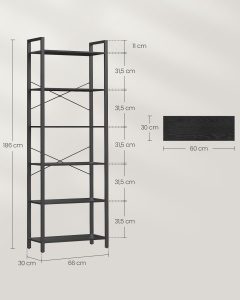 Biblioteca Vasagle Negru 66x30x186 cm - Img 6