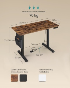 Birou reglabil pe inaltime, Balok, Songmics, Maro, 120x60x120 cm - Img 4