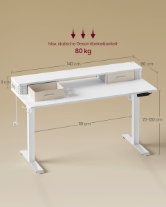 Birou reglabil Vasagle, Alb, LSD184W01 , 60 x 140 x (72-120) - Img 7