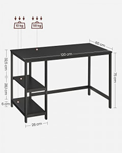 Birou, Vasagle, Negru, 120x60x75 cm - Img 4