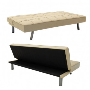 Canapea extensibila 3 locuri Travis cu material textil de culoare bej 175x83x74cm - Img 4