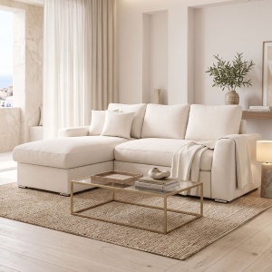 Canapea extensibila Belle, Ecru, 236x164x88 cm