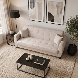 Canapea extensibila cu spatiu de depozitare Modesto, Bej, 215x75x85 cm - Img 2