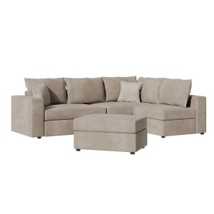 Canapea reversibila London tesatura gri-bej cu perne gri deschis 296x246x95 cm - Img 3