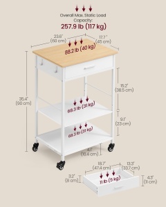Carucior bucatarie cu sertar, Barnet, Alb, 60x45x90 cm - Img 6