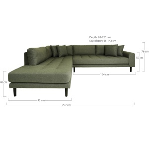 Coltar cu brat deschis open end Lido, Verde masliniu, 220x257x76 cm