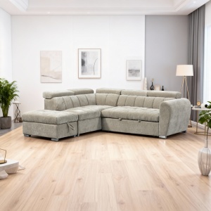 Coltar drapta extensibil cu depozitare, Nuvora, Pako, Bej 244x225x79 cm