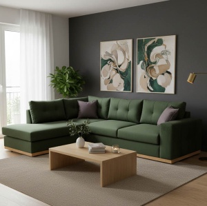 Coltar Dreapta Boston Verde Inchis - Gri Inchis - Natural 280x225x95 cm