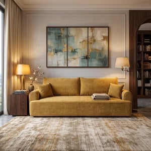 Coltar extensibil 3 locuri si spatiu de depozitare Storida, Galben, 94x255x92 cm - Img 3