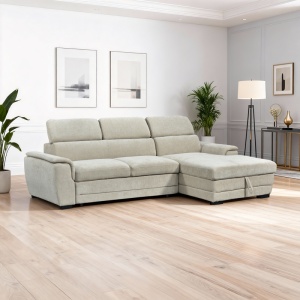 Coltar extensibil pe dreapta cu spatiu de depozitare, Dreamora, Bej, 167x270x82 cm