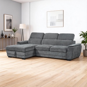 Coltar extensibil pe stanga cu spatiu de depozitare, Dreamora, Antracit, 167x270x82 cm