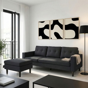 Coltar reversibil, Maneli, Negru, 76x196x74 cm