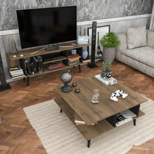 Comoda TV Akya - Walnut, Negru - Img 4