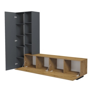 Comoda TV cu dulap, Tilveo, Stejar, 230x41.5x180 cm - Img 2
