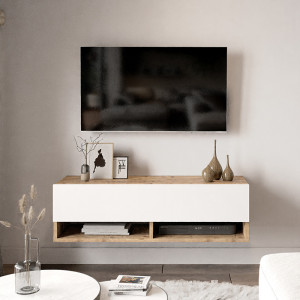 Comoda TV de perete Roscoe stejar alb 100x31.5x29.5cm - Img 4