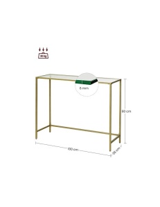 Consola din sticla securizata, Vasagle, 1 raft, 35 x 100 x 80 cm, LGT26G, Auriu - Img 4