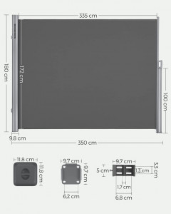 Copertina laterala, Songmics, 180 x 350 cm, Gri - Img 8