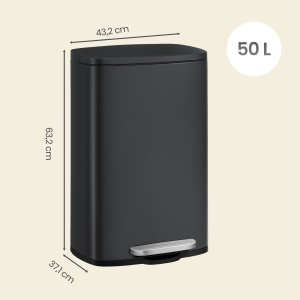 Cos de gunoi cu pedala, Plushic, Songmics, Negru, 42.5x31.8x65.7 cm - Img 3