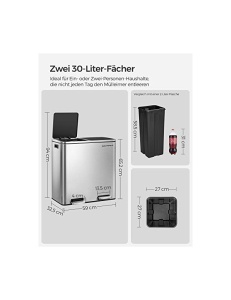 Cos de reciclare, Songmics, 2 compartimente, LTB60NL, 2 x 30 L - Img 5