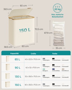 Cos de rufe Songmics Crem 60x38.5x70.5 cm - Img 6