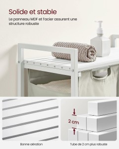 Cos de rufe, Vasagle, Alb, 73x33x71 cm - Img 3