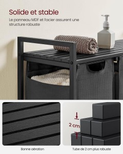 Cos de rufe, Vasagle, Negru-Gri, 92.5×33×72 cm - Img 4