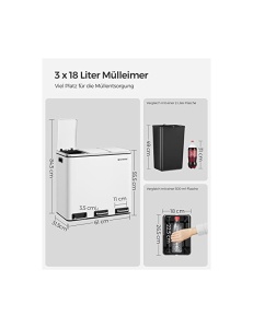Cos pentru reciclare, 3 x 18L, Soft-Close, Alb, LTB54WT, 61 x 31 x 56 cm - Img 7