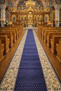 Covor biserica Traversa, Lotos, Bleumarin, 100x500 cm, Delta