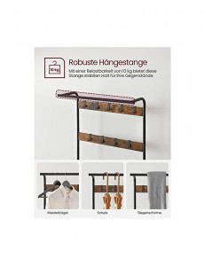 Cuier cu banca de depozitare, Vasagle, 33.7 x 84 x 183 cm, Maro Rustic - Img 3