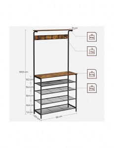 Cuier cu banca de depozitare, Vasagle, 5 rafturi, HSR408B01, Maro Rustic - Img 6