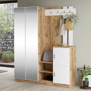 Cuier cu dulap Doorse melaminat alb - sonoma 147.5x35x180cm - Img 2