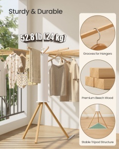 Cuier stender haine Songmics, Bunji, Natural Alb, 112x112x122 cm - Img 4