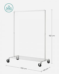 Cuier stender, Songmics, Alb-Negru, 163×100×49 cm - Img 7