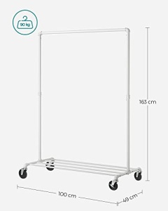 Cuier stender, Songmics, Alb-Negru, 163×100×49 cm - Img 7