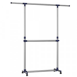 Cuier stender, Songmics, Argintiu-Albastru, 90-166x113-198x49 cm - Img 2
