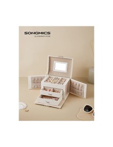 Cutie de bijuterii, Songmics, 3 organizatoare, JBC154W01, Alb - Img 2