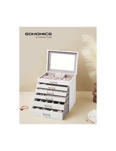 Cutie de bijuterii, Songmics, Alb, JBC138, 6 sertare - Img 2