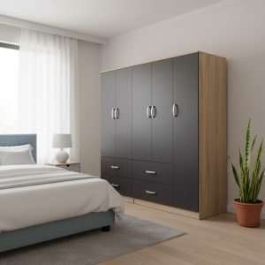 Dulap cu 5 usi, Athos, V21, Antracit-Stejar, 170x42x180 cm