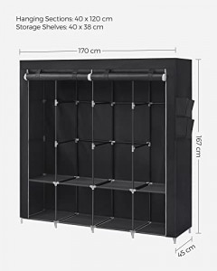 Dulap pentru haine, Songmics, Negru, 170x45x167 cm - Img 6