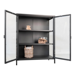 Dulap vitrina Brisbane, Negru, 40x80x101 cm - Img 2