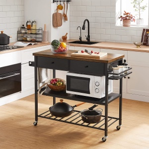Insula de bucatarie cu roti Vasagle Negru 119x45x91 cm - Img 4