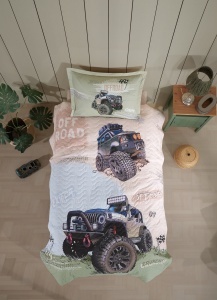 Lenjerie si Cuvertura 1 Persoana, pentru copii, Off Road Bej (Bumbac 100%)
